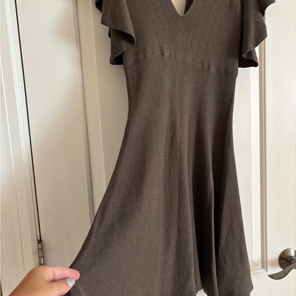 Free People Ruffled Sleeves Knit Brown V-Neck Dress Small - Picture 3 of 9